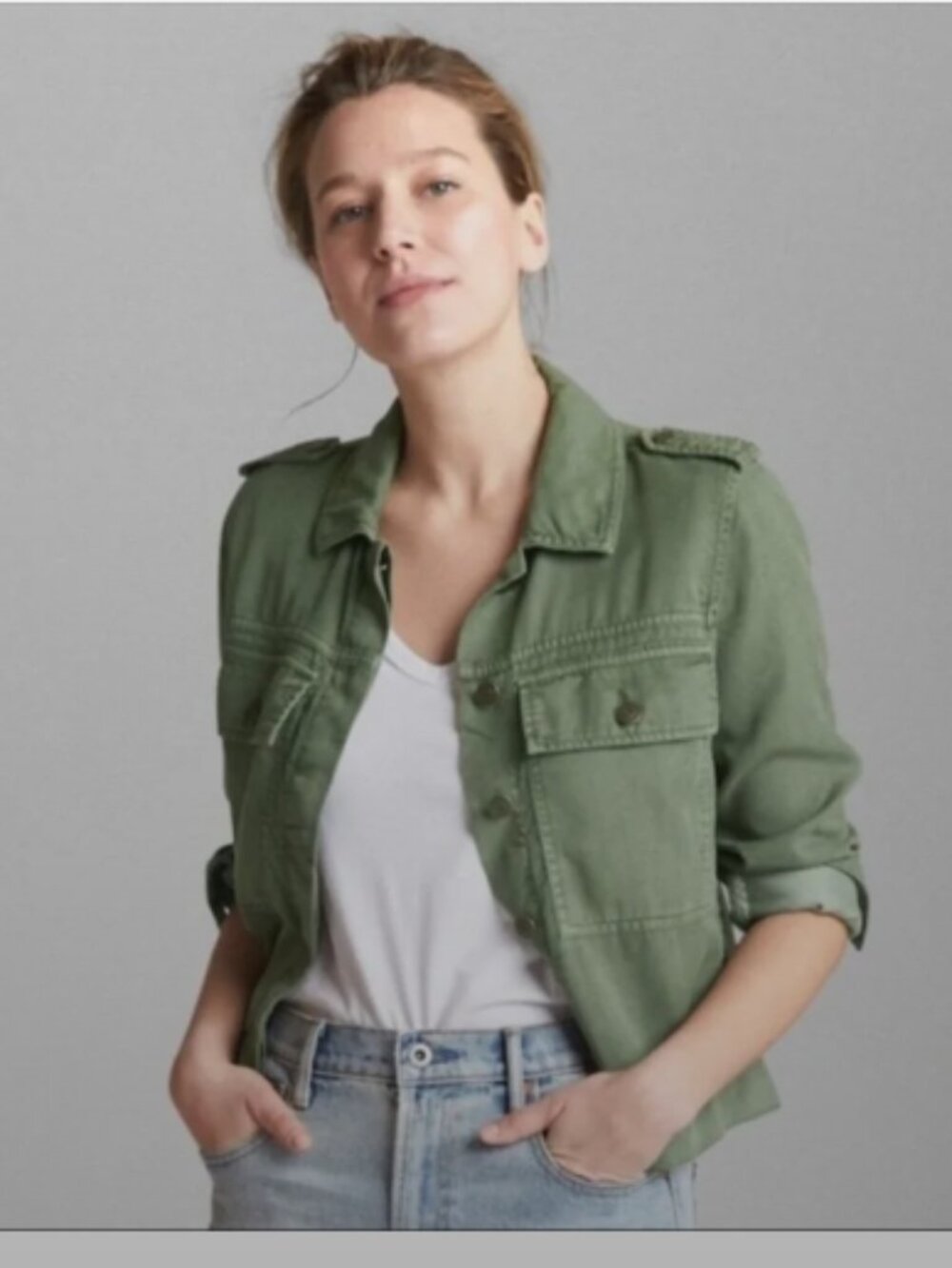 NEW Gap Tencel Icon Military Utility Jacket Olive Green Pockets Size XL
